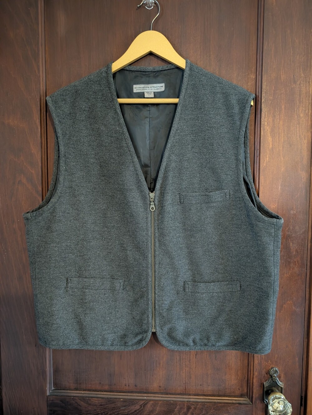 Le Collezioni Structure Vest Mens Gray Cotton Zip Front Sweater Vest Large